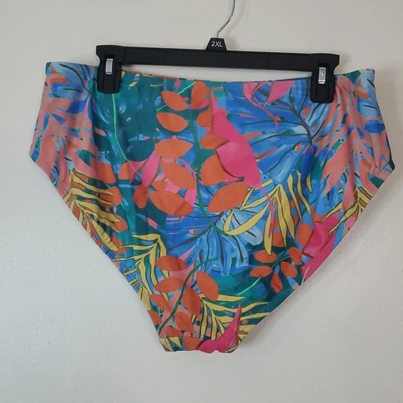 Kona Sol Bright Floral Bikini Size Extra Large High-Rise Bottoms Tie Top - Picture 6 of 12
